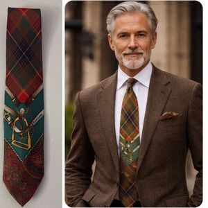 Polo By Ralph Lauren Equestrian Tie Horse Stirrup Plaid Derby Rare